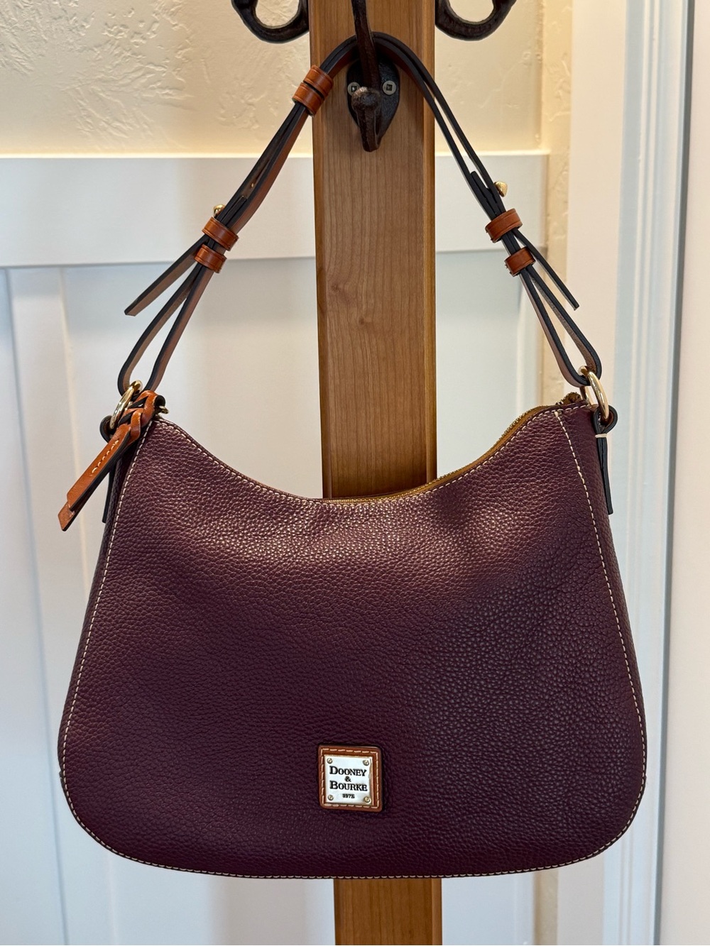 Dooney & Bourke Burgundy Pebble Leather Hobo Shoulder Bag